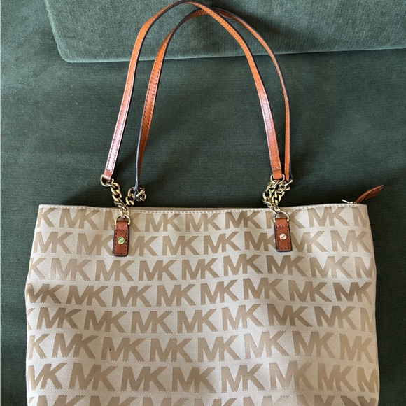 Michael Kors Tan Monogram Tote Bag with Gold Hardware - Picture 1 of 5